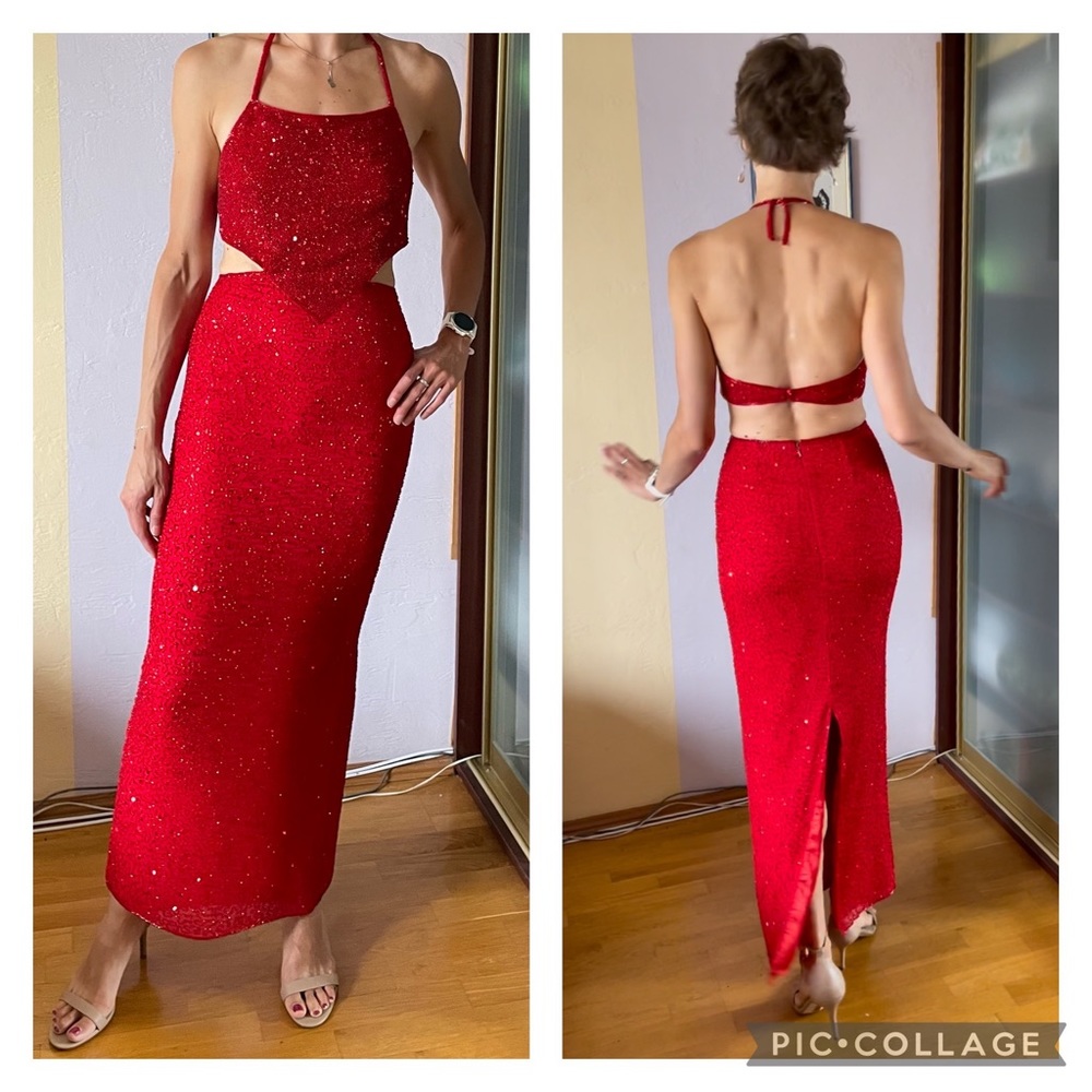 Stunning Red Beaded Evening Gown